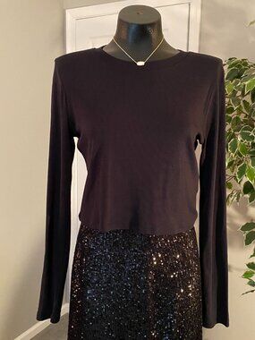 Madewell Basic Black Ribbed Crew Neck Crop Top - Size L - NWT